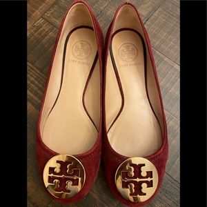 Tory Burch Burgundy Suede Flats